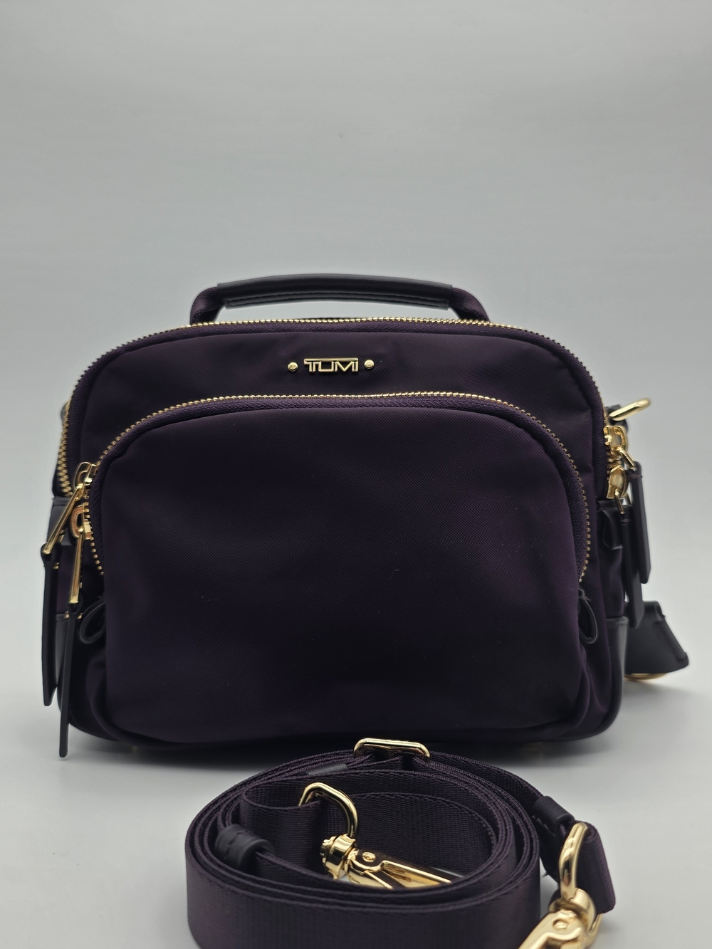TUMI Violet Nylon Crossbody Bag with Gold Hardware